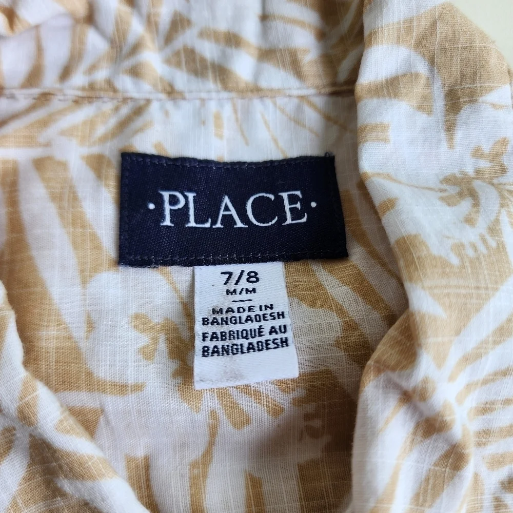 Lot of 2 PLACE H&M Casual Shirts Button Down Cotton Beige Tan Hawaii Sz 7- 8 K